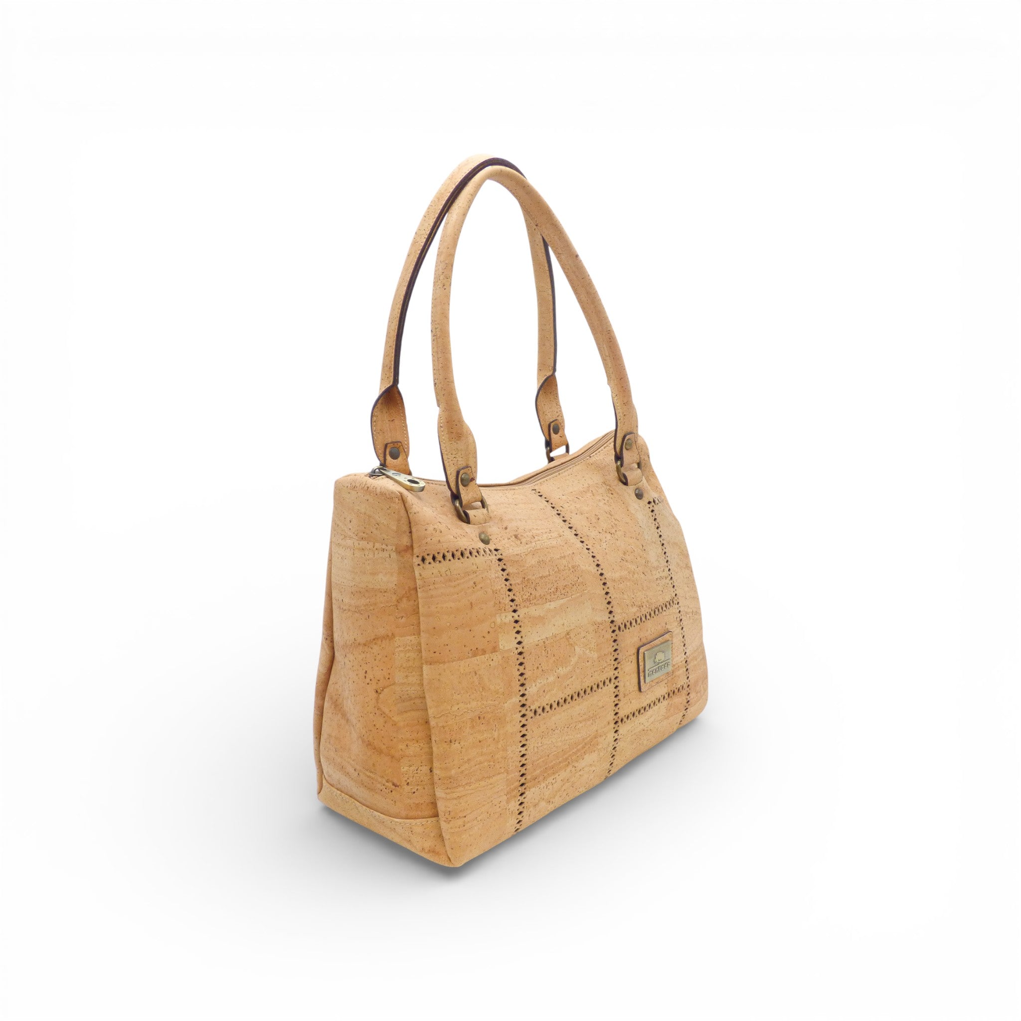 Sac quadrillé Montado en liège - vue trois quarts, motif géométrique