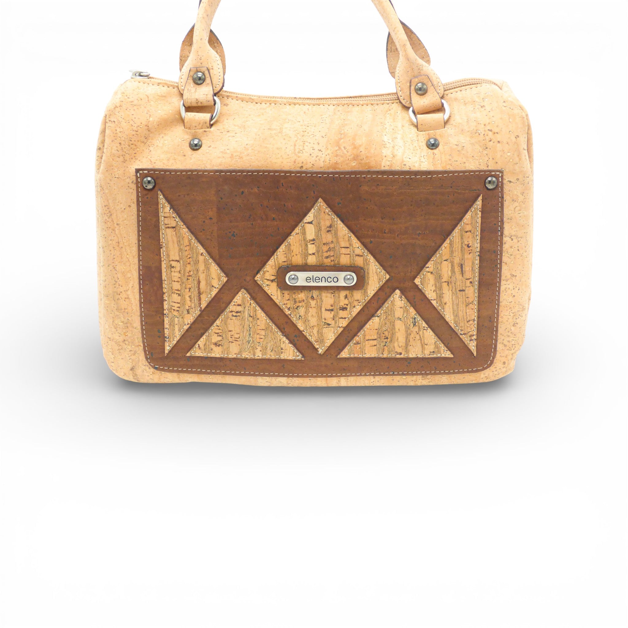 Sac à main géométrique triangle de la marque Elenco, affichant un design moderne et des lignes épurées.