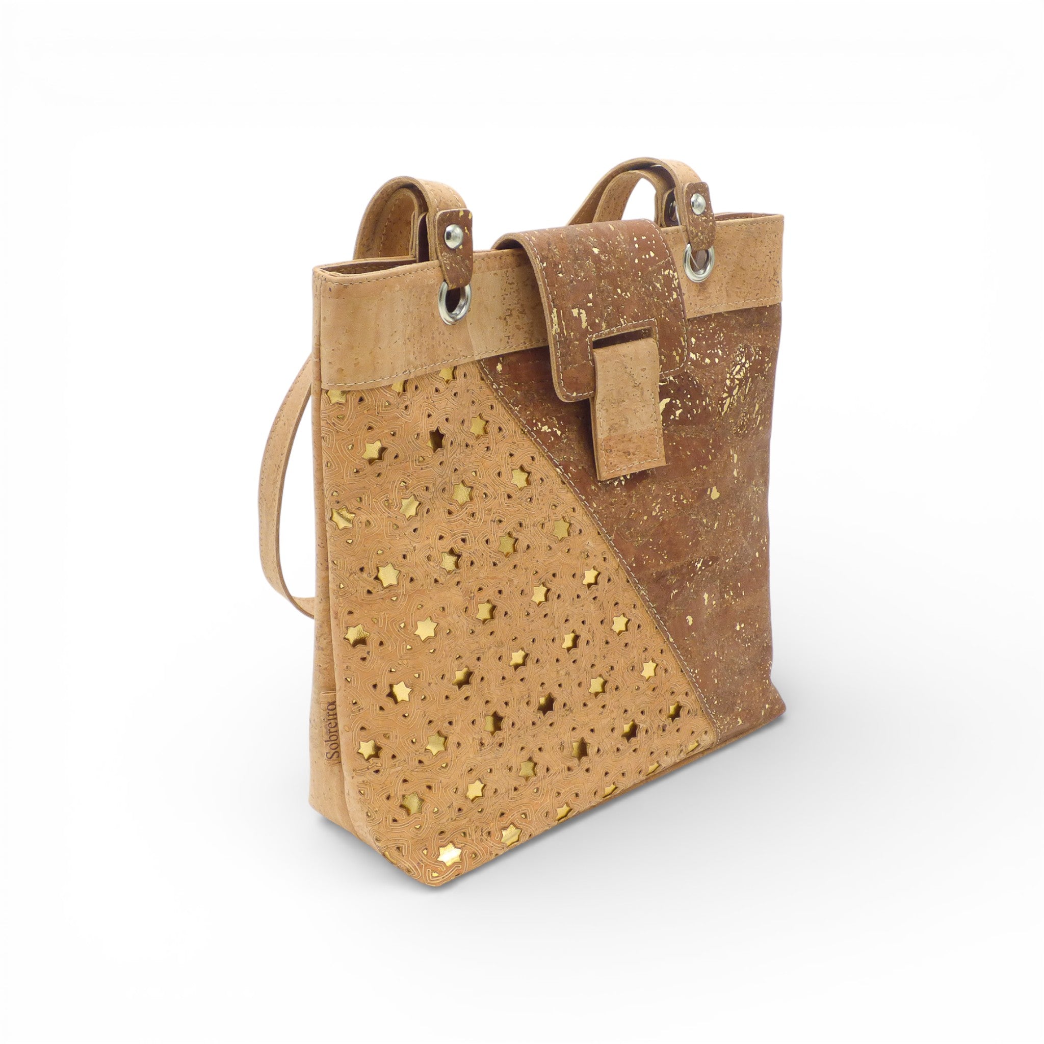 Sac à main en liège Géométrique de la marque Sobreiro, avec motif étoile et design élégant.