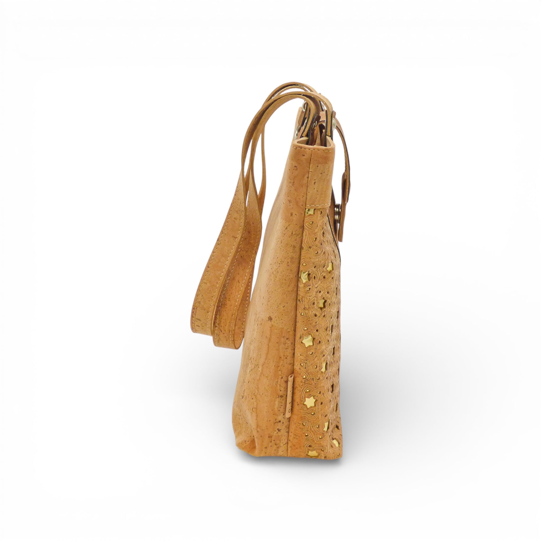 Sac en liège Sobreiro avec motif étoile géométrique, présenté en couleur neutre sur fond blanc.