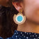Boucles pendantes en liège, disque turquoise, portées à l'oreille — Artipel, Geometric, Portugal