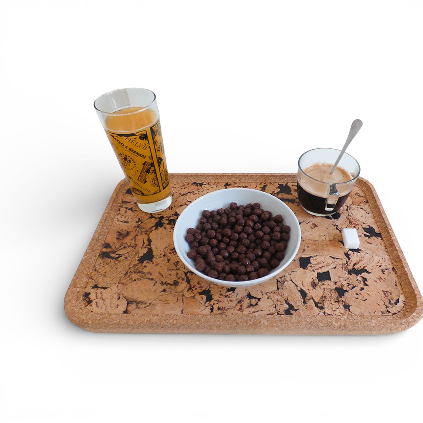 Rectangular natural cork serving tray by Viking, showcasing a sleek black design ideal for table decor and serving.