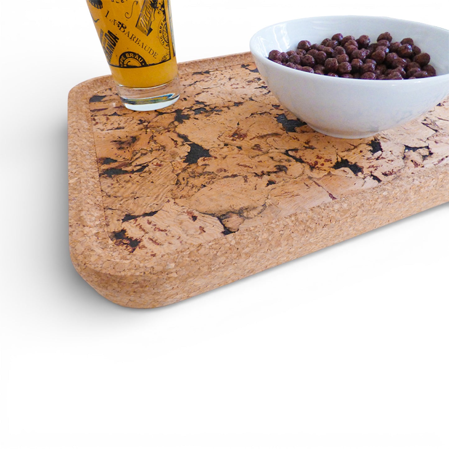 Rectangular natural cork serving tray by Viking, featuring a sleek black design and elegant tabletop style.