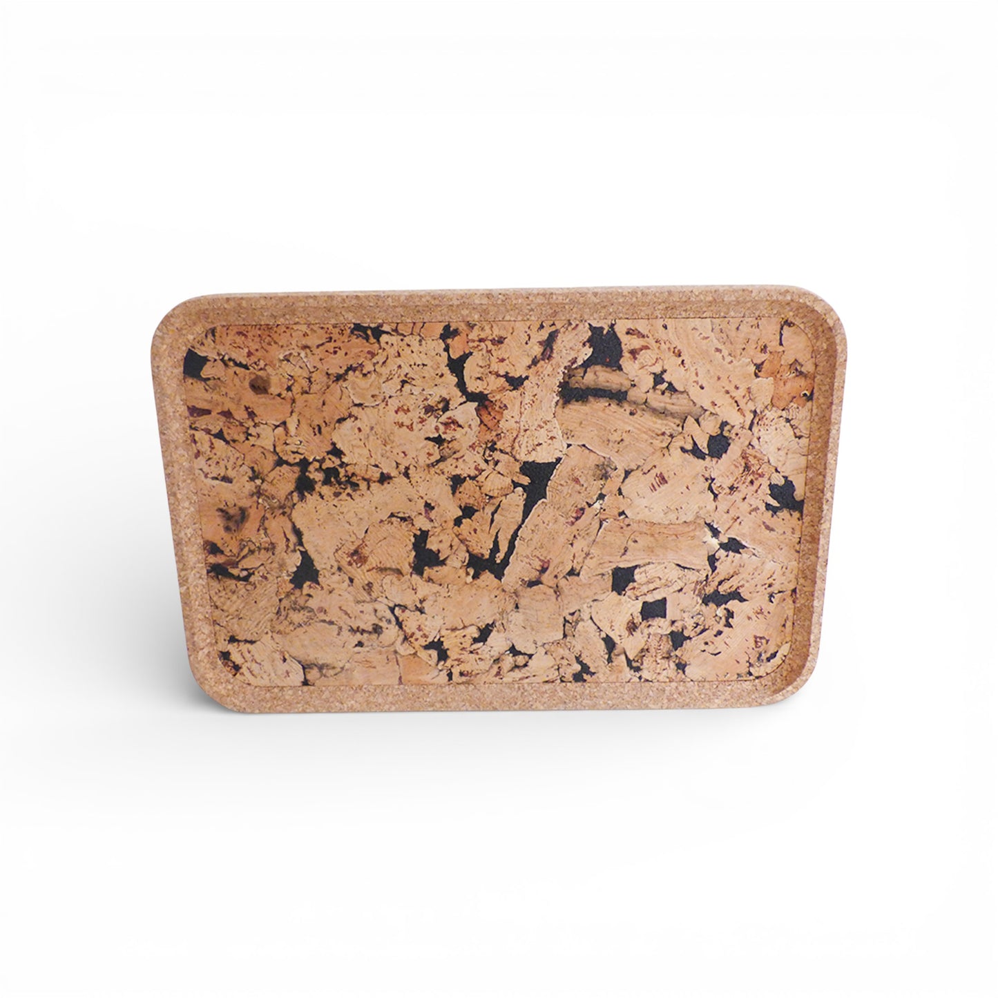 Rectangular natural cork serving tray by Viking, featuring a sleek black edge for elegant table presentation.