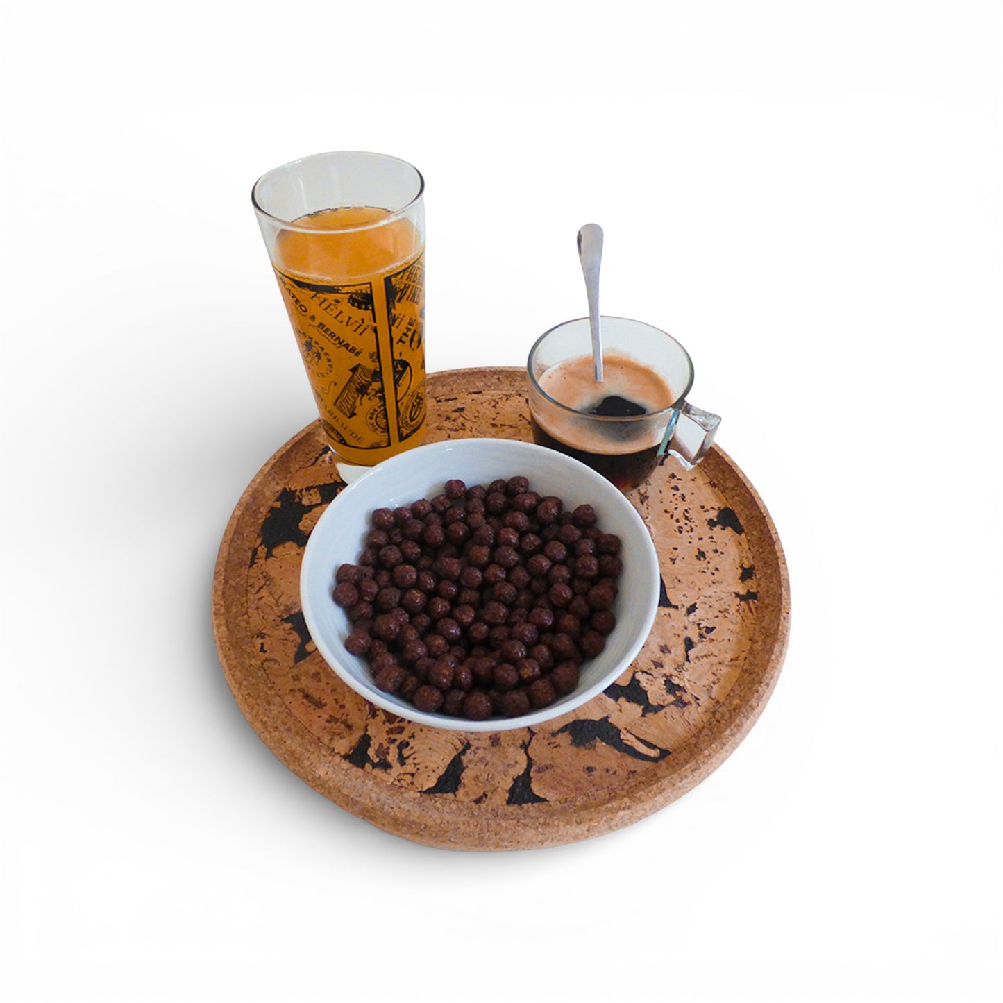 Natural black cork round platter by Viking, showcasing its texture and design for table art decor.