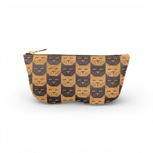 Étui à lunettes souple Artipel en liège naturel, imprimé petit chat noir.