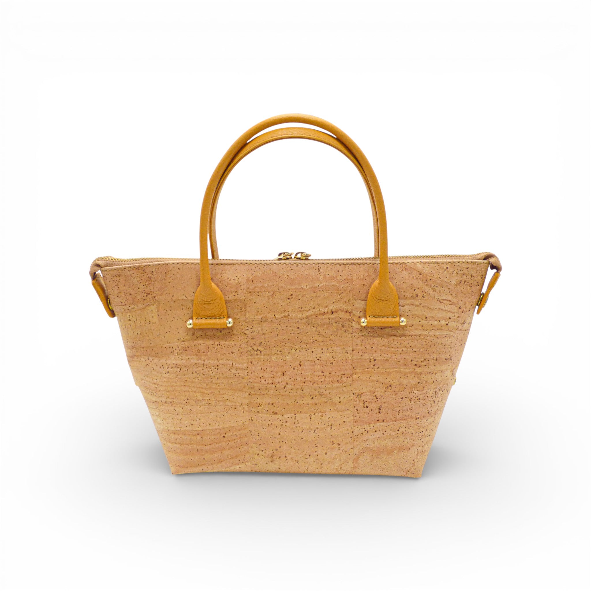 Sac convertible en liège naturel, anses jaune moutarde — Artipel, vue de face, bandoulière, Portugal