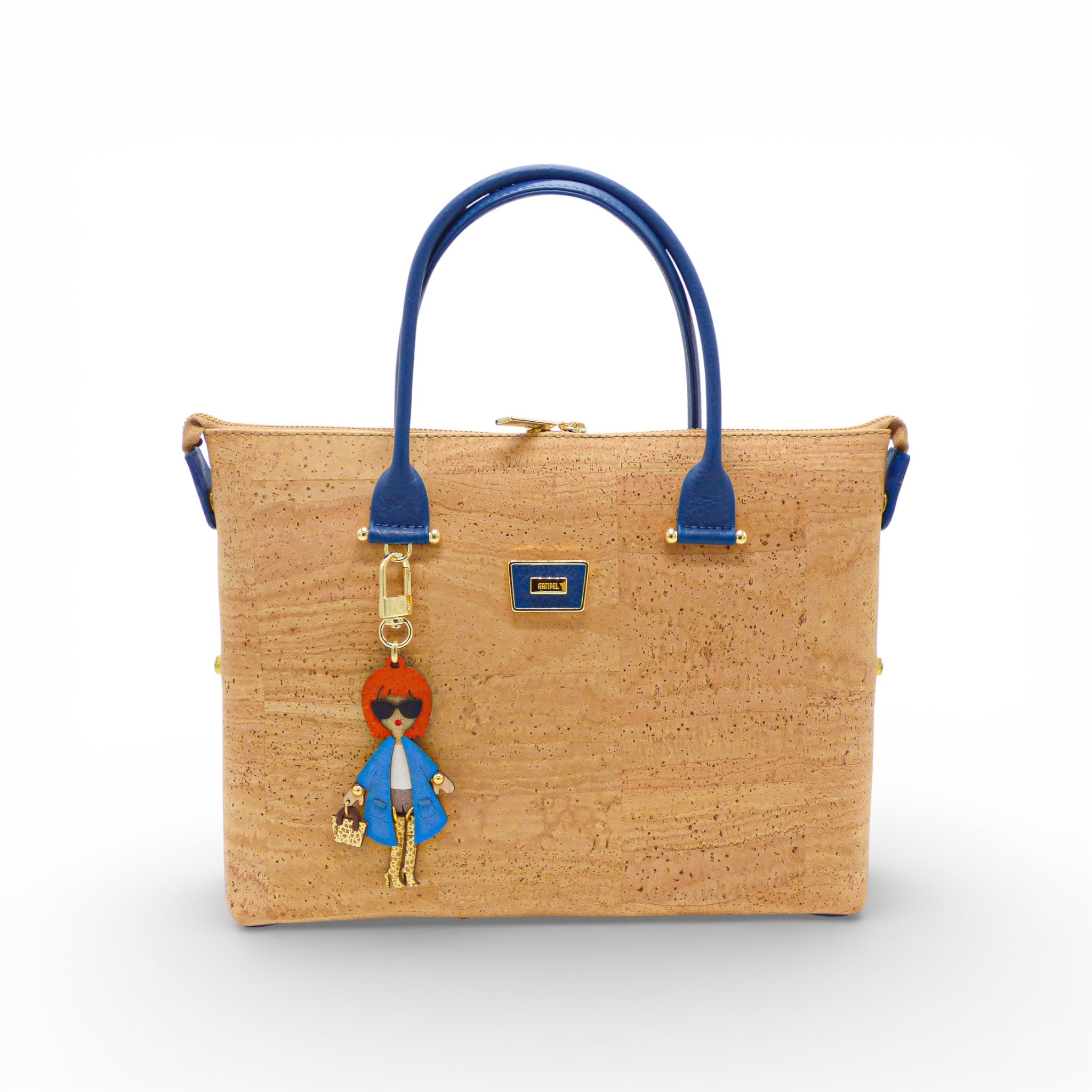 Petit sac modulable en liège bleu, forme cabas — Artipel, fait main Portugal
