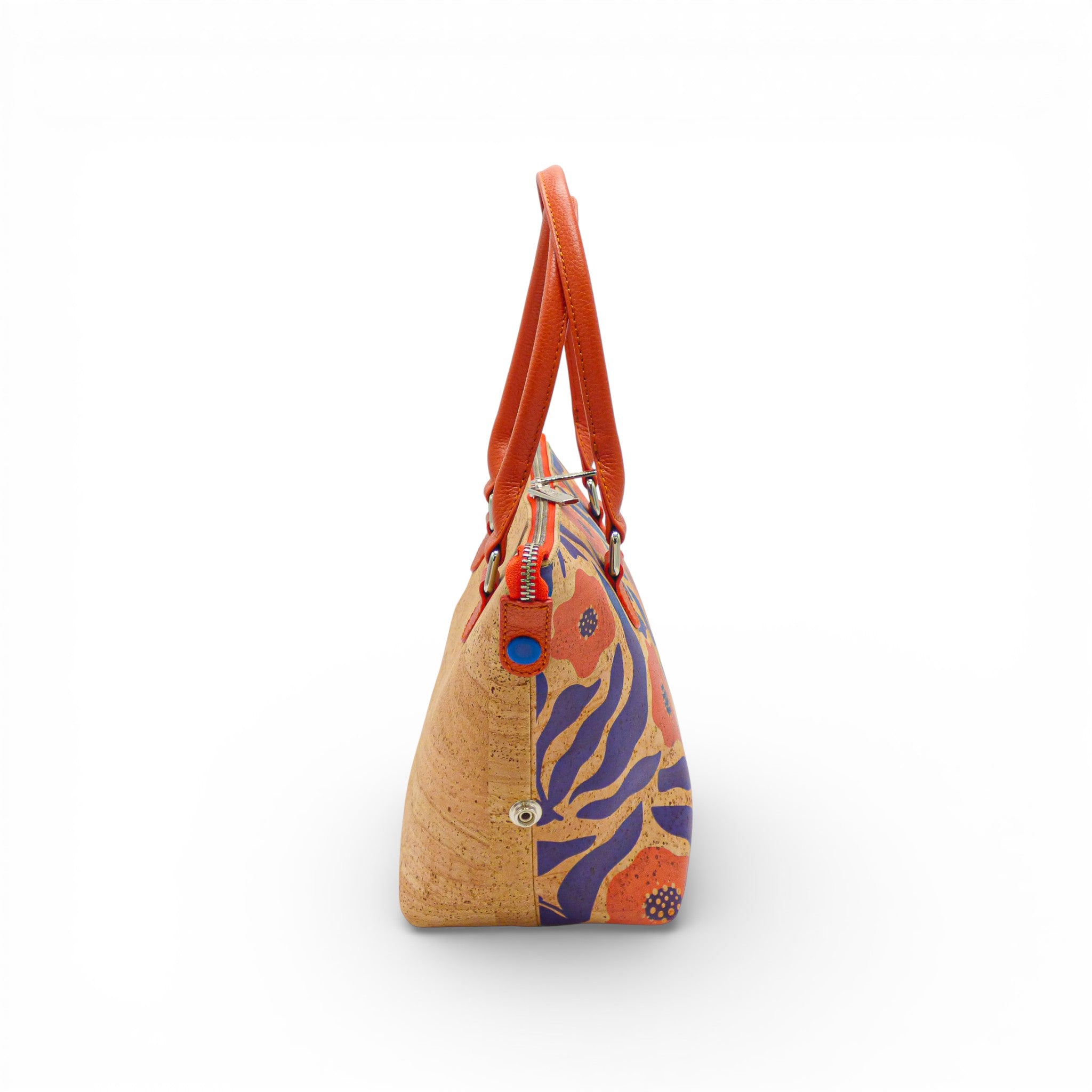 Profil d'un sac en liège imprimé coquelicots violet et orange — Artipel, gousset uni, Portugal
