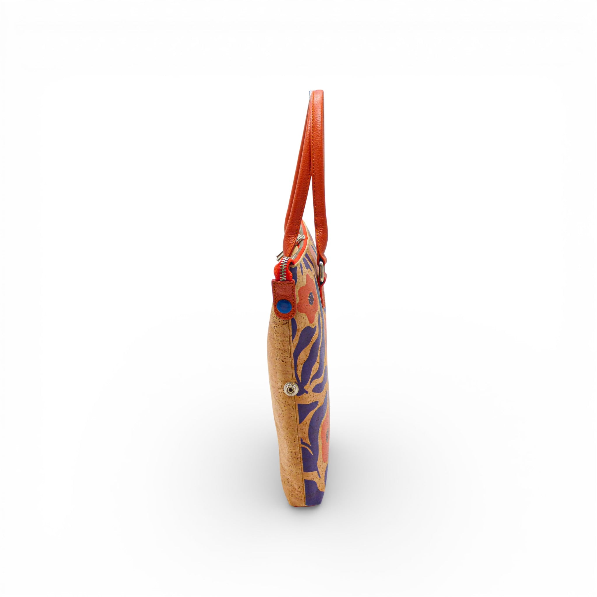 Profil d'un sac en liège imprimé coquelicots orange et violet — Artipel, anse orange, Portugal