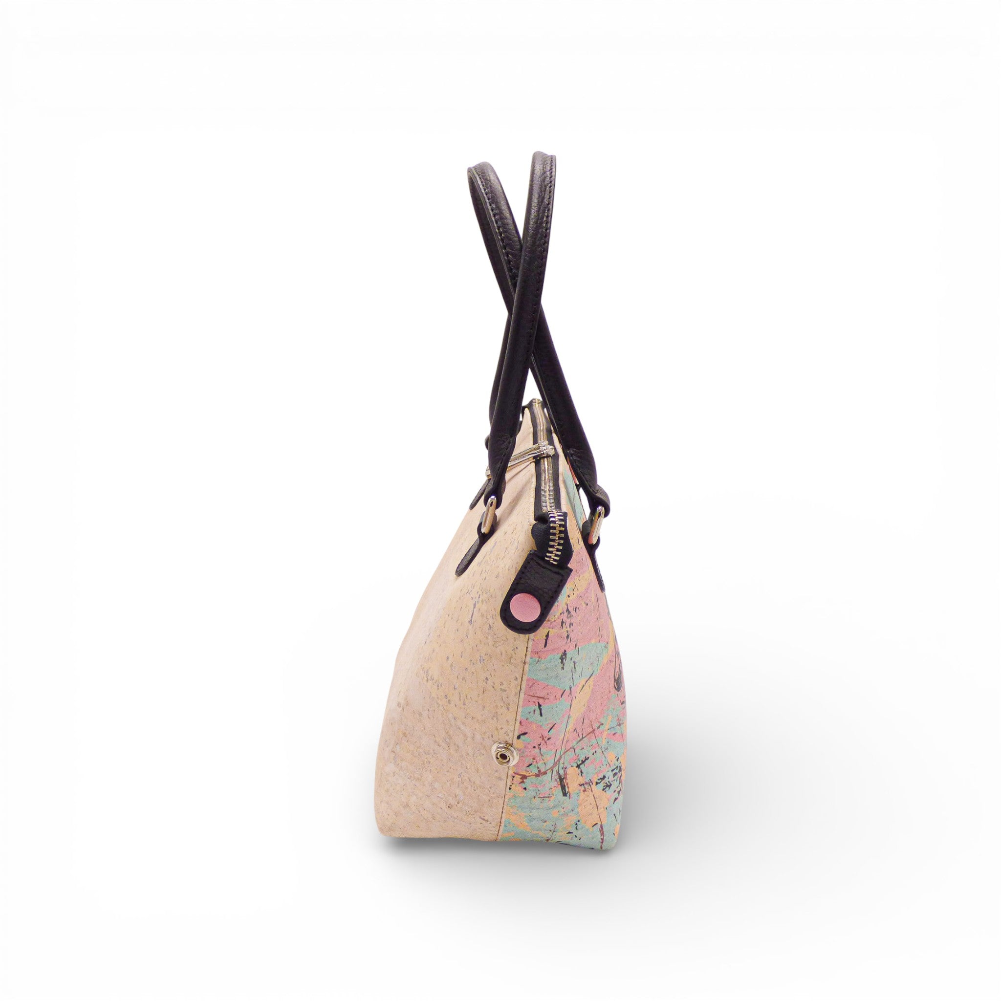 Profil du sac modulable en liège naturel à touches pastel — Artipel, anses cuir, Portugal