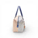 Profil d'un sac en liège à losanges bleu et crème — Artipel, anse bleu roi, zip latéral, Portugal