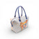 Sac modulable en liège à losanges bleu et crème, trois-quarts — Artipel, anses bleu roi, motif chien, Portugal