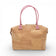 Sac modulable en liège naturel vu de face, anses cuir rose — Artipel, zip doré, Portugal