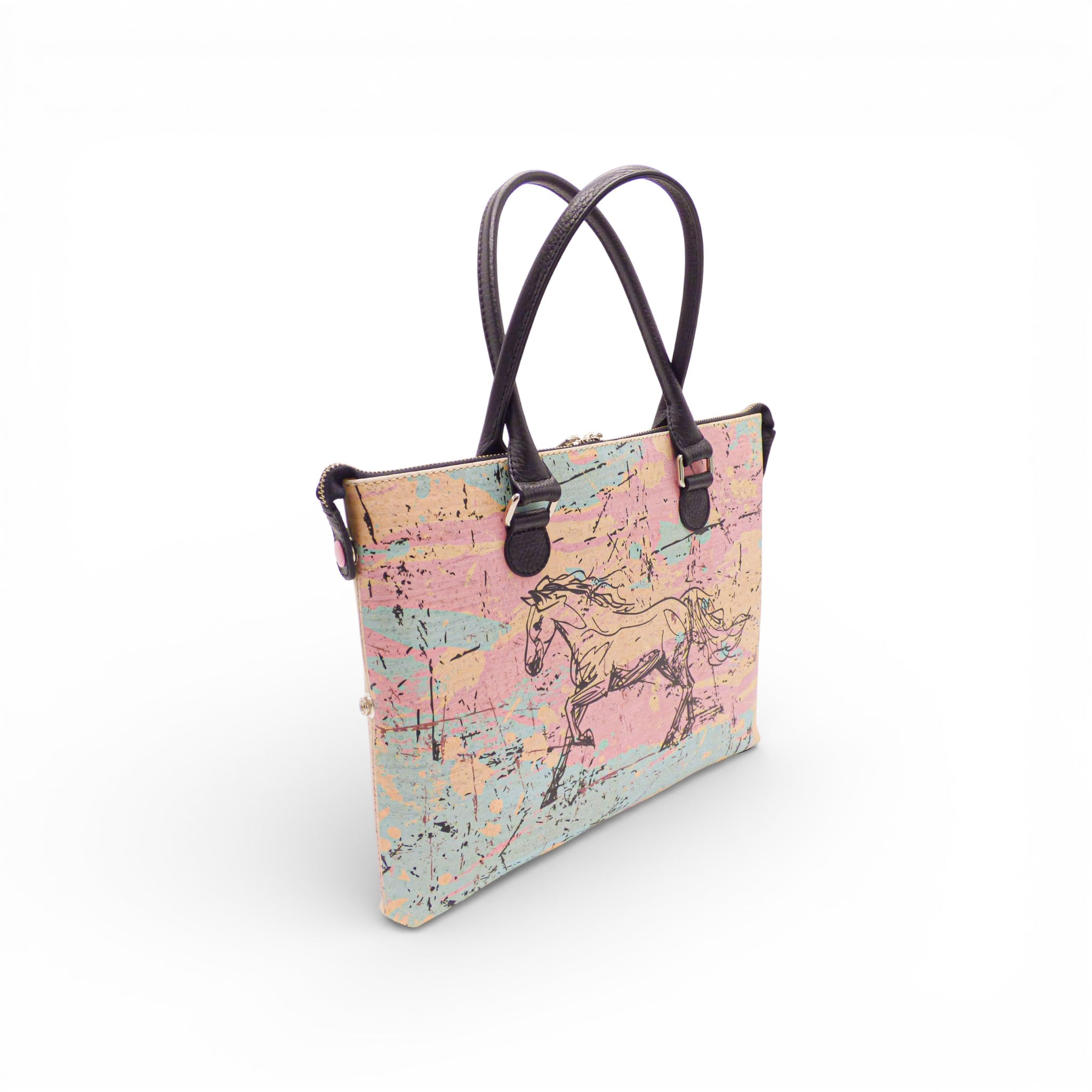 Pink convertible bag featuring a small horse design by Artipel, showcasing a stylish and functional accessory.