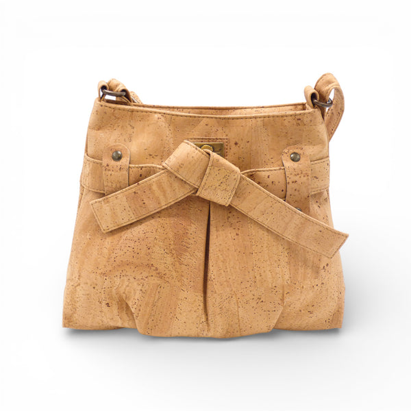 Sac bandoulière Nœud Montado en liège - vue face, coloris naturel - Portugal