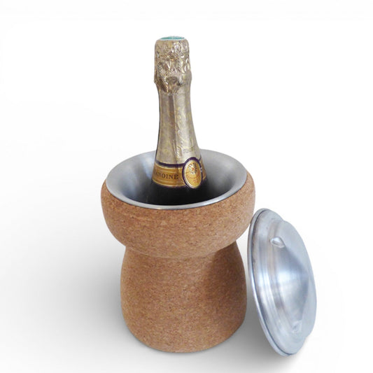 Viking Champagne bottle and ice bucket with natural cork lid, perfect for elegant table settings.