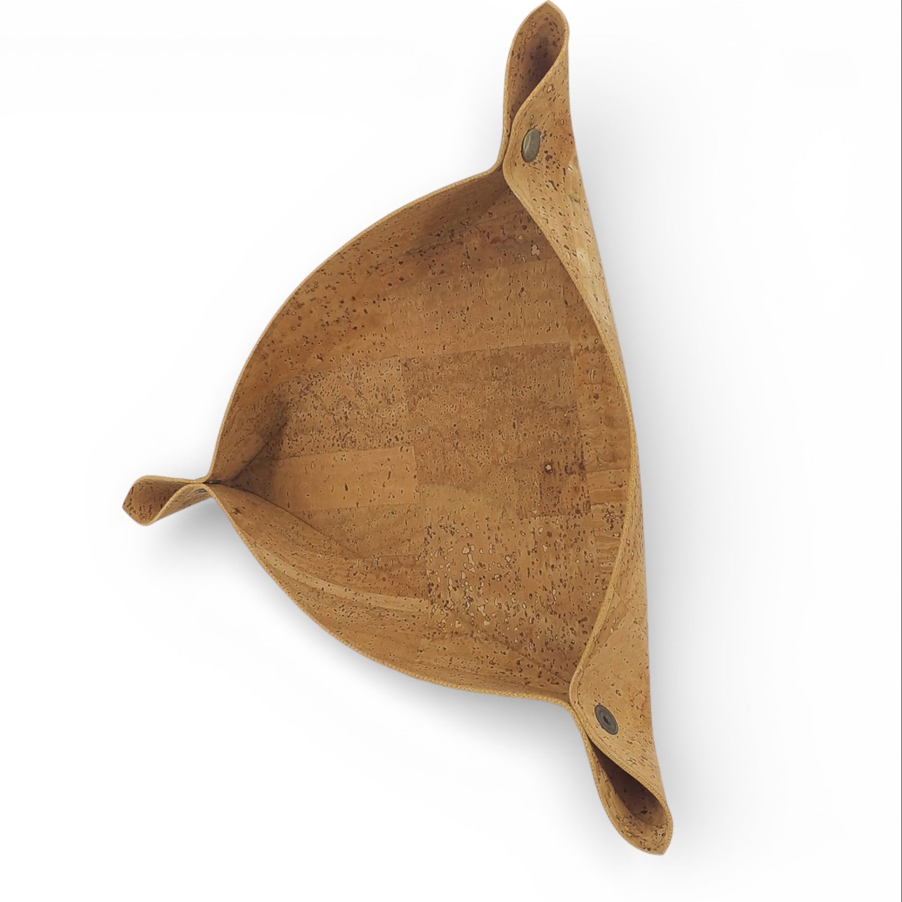 Triangular natural cork vide poche by Viking, showcasing a stylish and functional design for table decor.