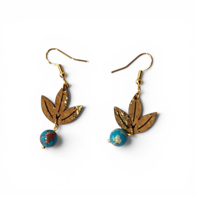 Pendantes liège et graine turquoise, alternative vegan légère pour cadeau femme