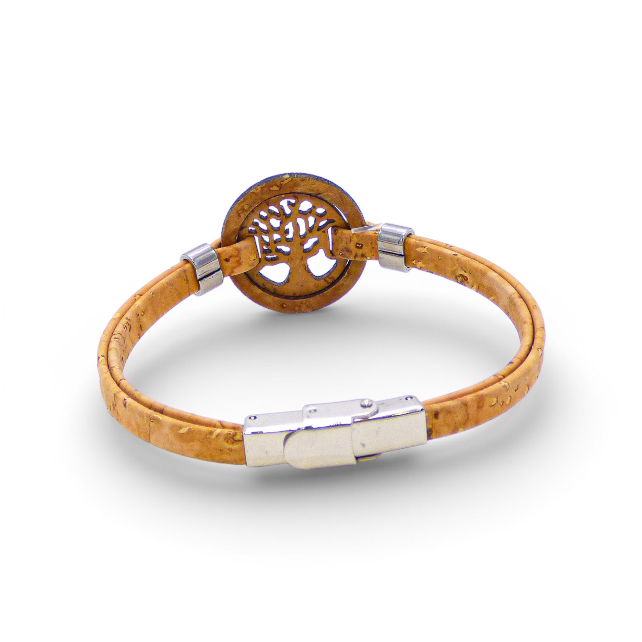 Blue and gold Women’s Cork Colors Tree of Life medallion bracelet displayed on a neutral background.