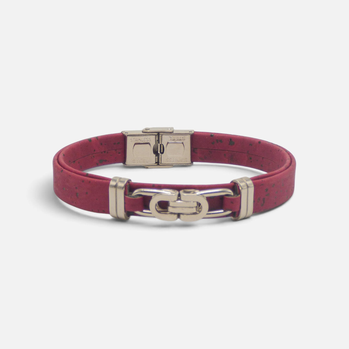 Manille acier sur un bracelet en liège rouge sombre, cadeau homme discret