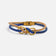 Bracelet en liège bleu vu de face, nœud doré et fermoir rectangulaire