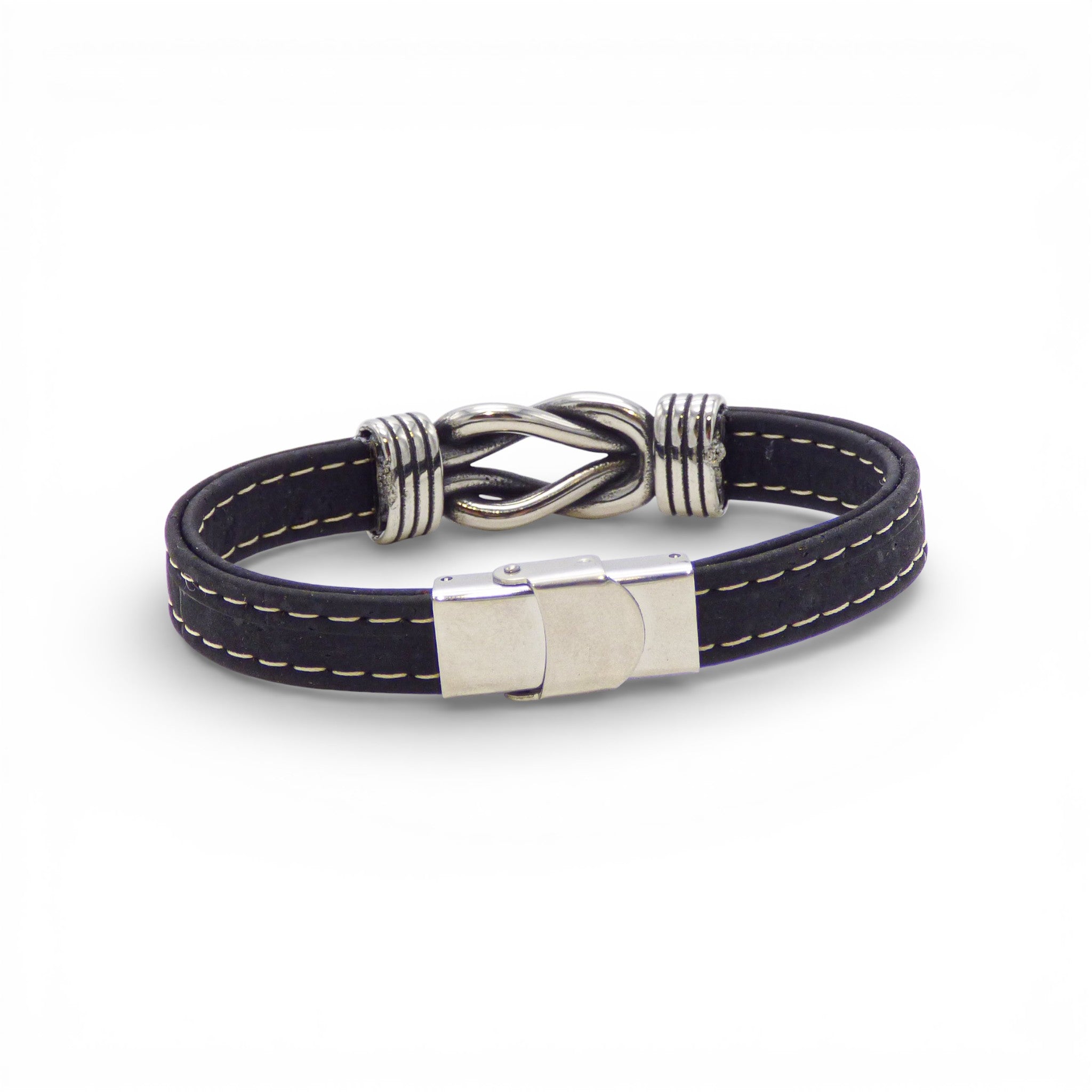 Black nautical knot bracelet for men, made of stainless steel and cork by Cork Colors.