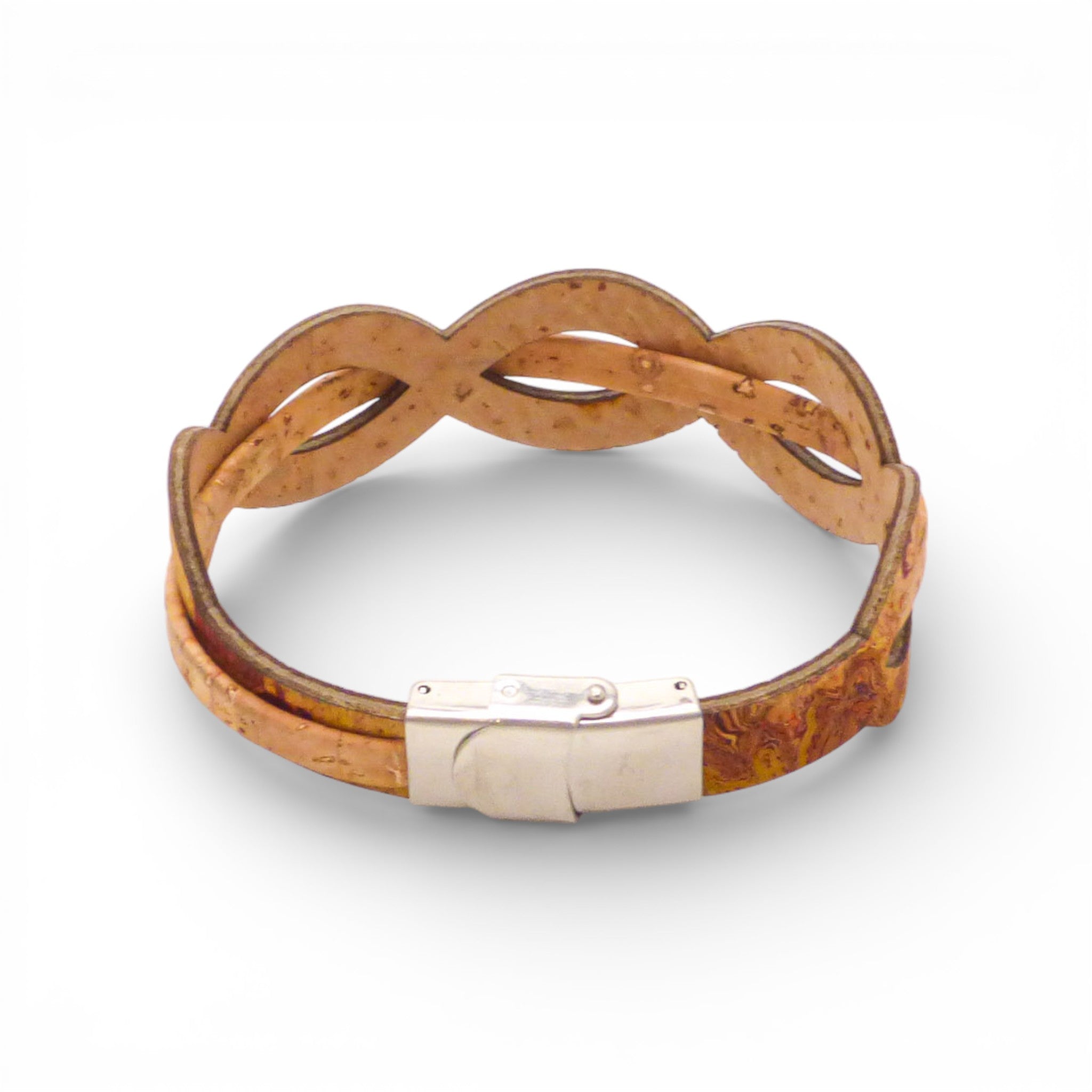 Bracelet tressé plat en liège naturel — Cork Colors, fermoir métal blanchi, Portugal