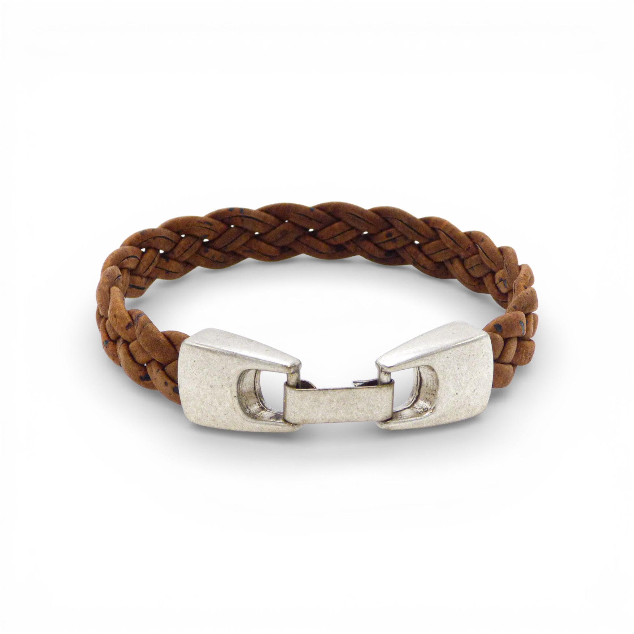 Brown flat braided cork bracelet for men by Artipel, featuring a hypoallergenic design and a sleek back view.