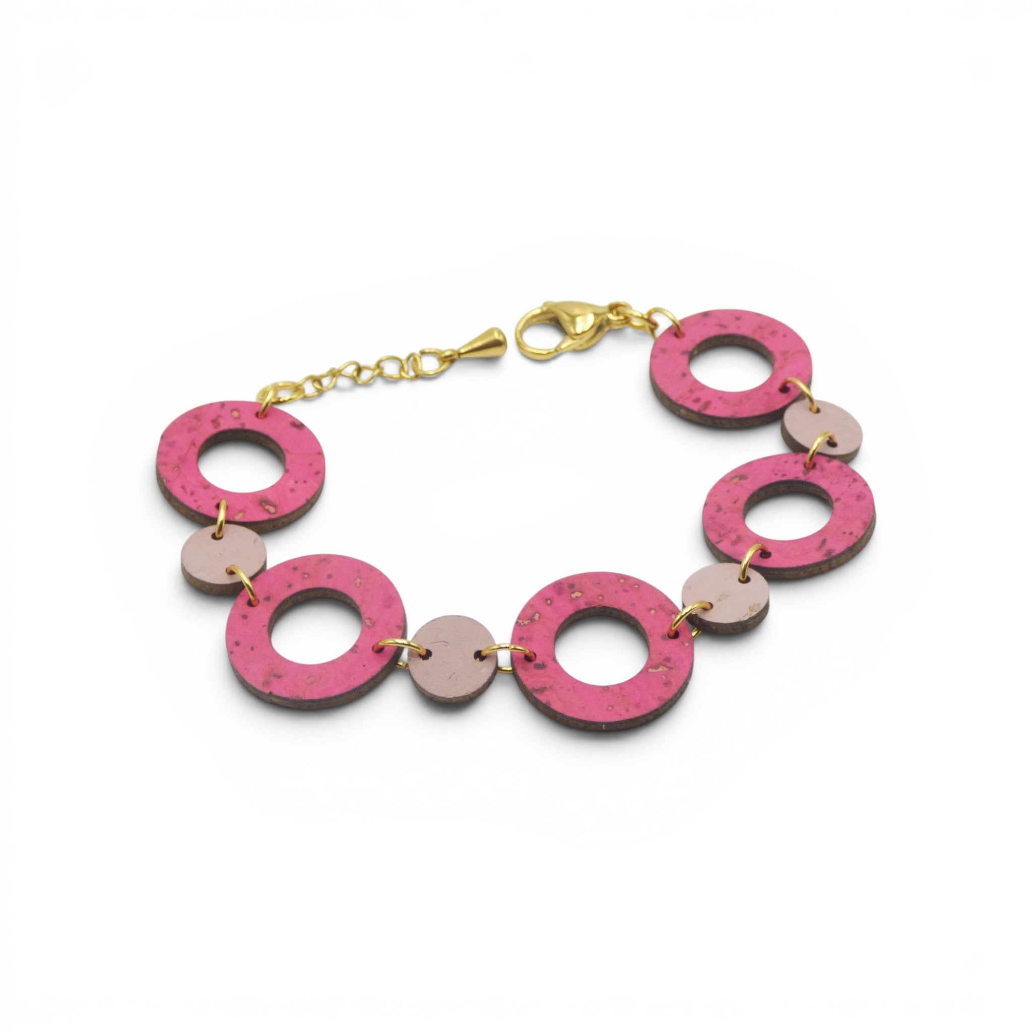Bracelet liège fin rose beige clair ronds, bijou délicat vegan artisanat Portugal fait main