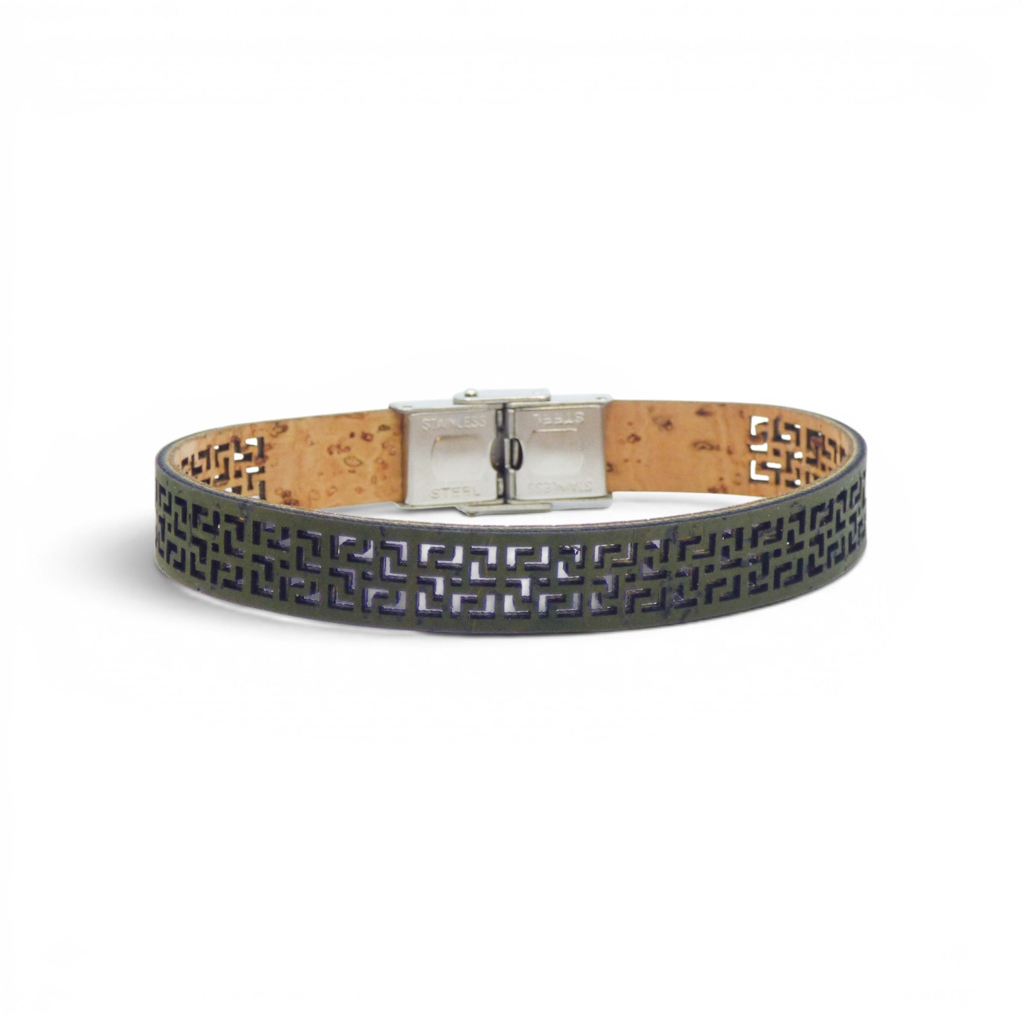 Bracelet teint vert d'eau avec frise géométrique, accessoire artisanal Portugal