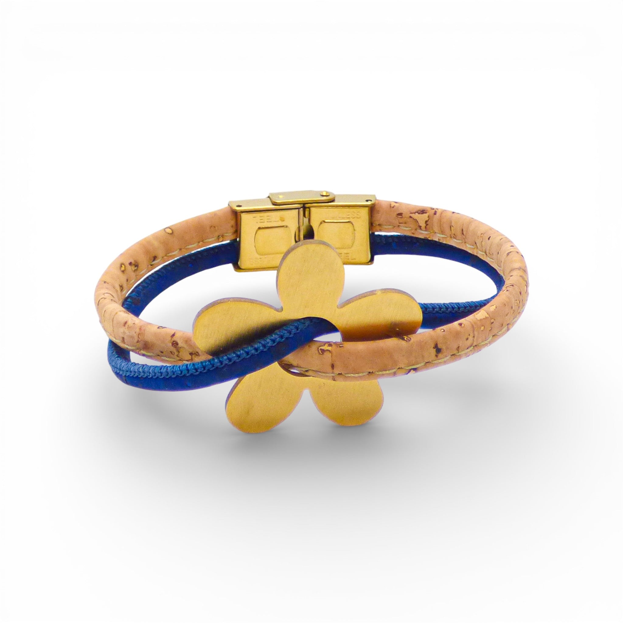 Gold "Marguerite" cork bracelet by Cork Colors featuring a delicate floral design and natural cork texture.