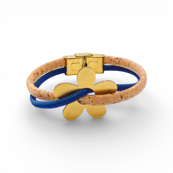 Gold "Marguerite" cork bracelet by Cork Colors featuring a delicate floral design and natural cork texture.