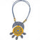 Collier attrape-rêve ajouré bleu et doré en liège, à plat — Artipel, cordon bleu, Portugal