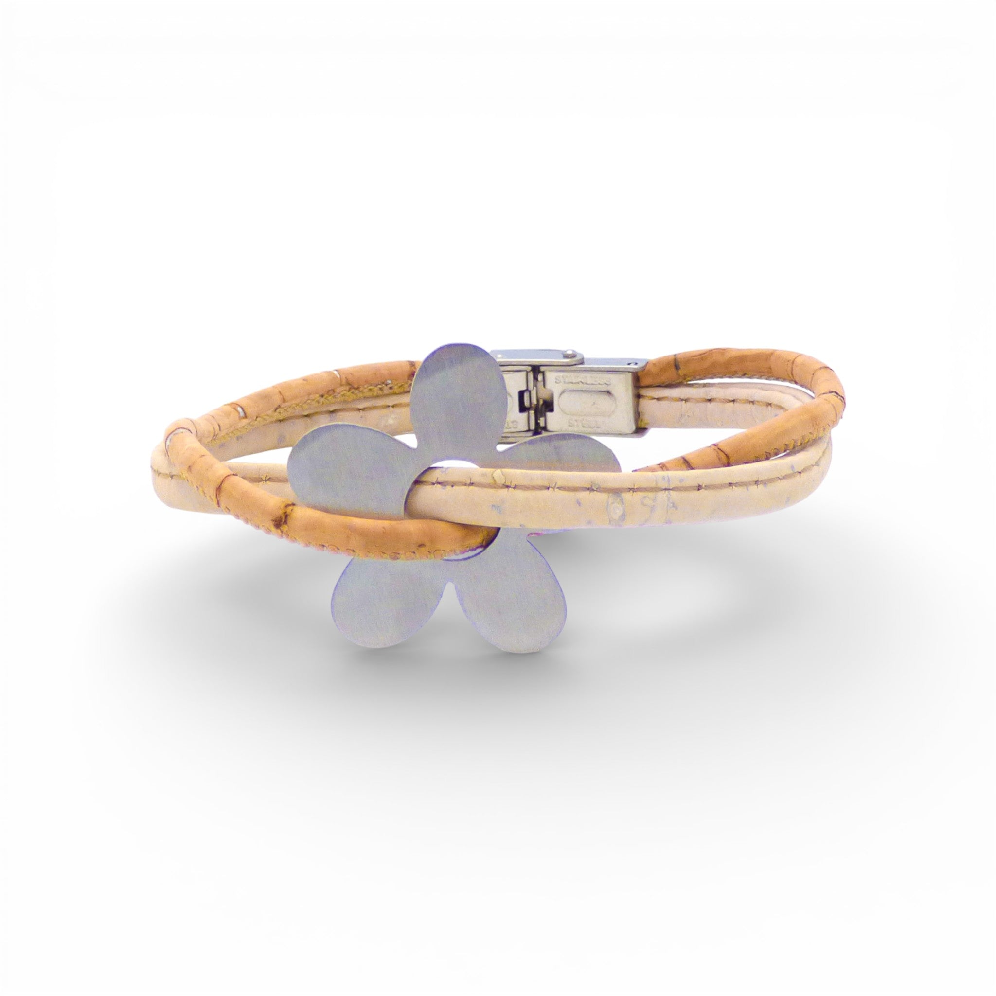 Bracelet marguerite en liège naturel — Cork Colors, fleur métal blanchi, Portugal