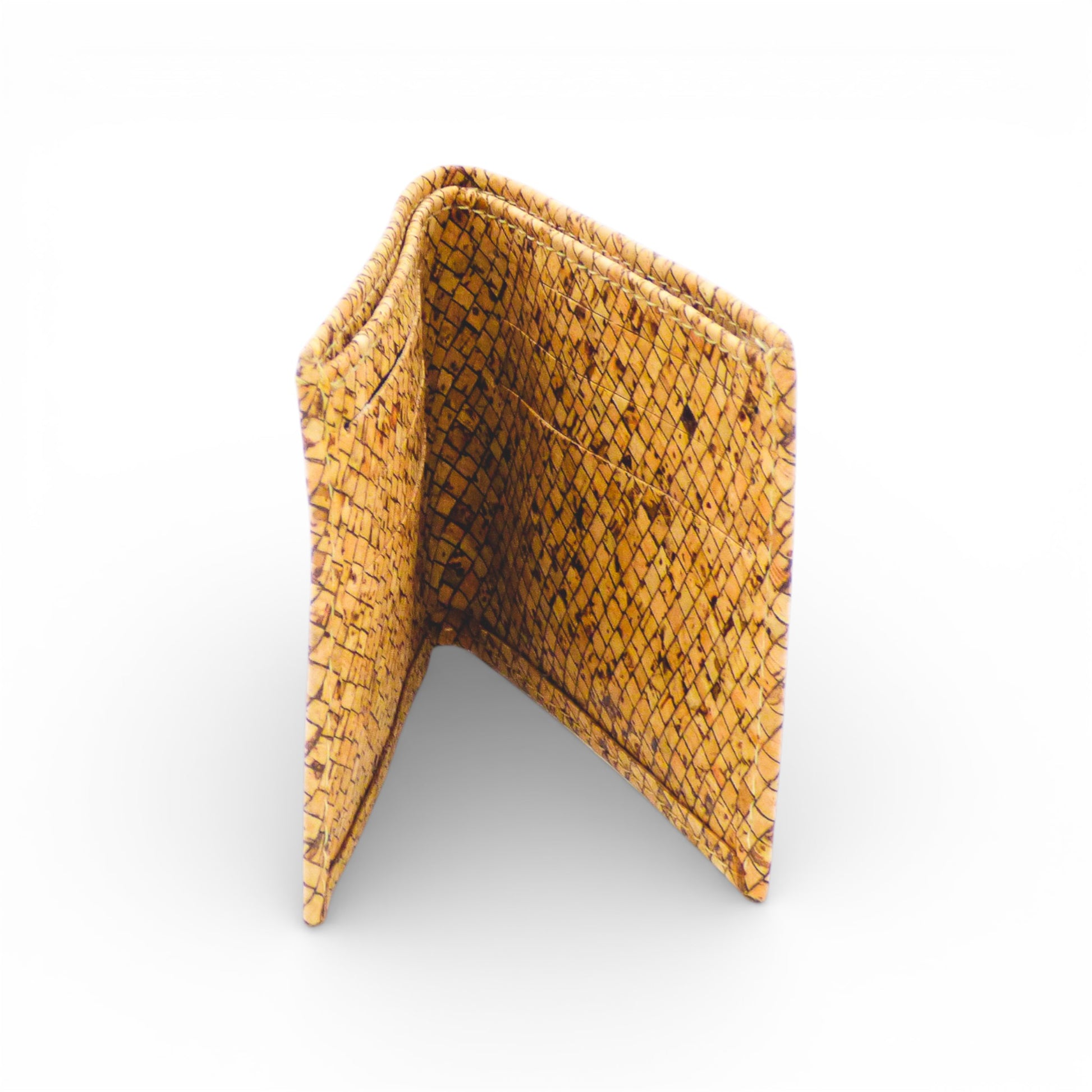 Bifold "Mosaïque" cork design porte-cartes by Cork Design showcasing unique texture and pattern.