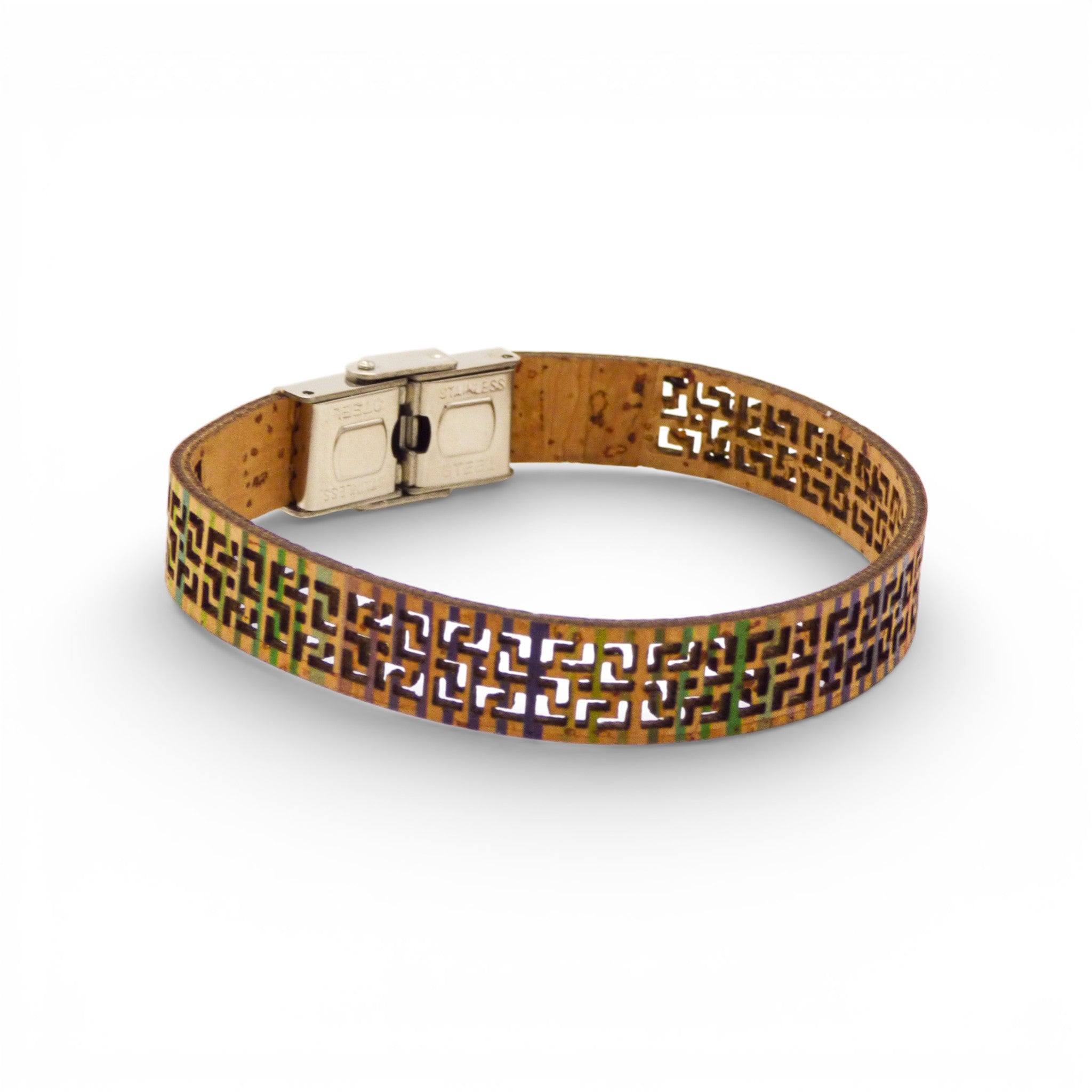 Bracelet naturel métal blanchi liège — Cork Colors femme cadeau bijoux