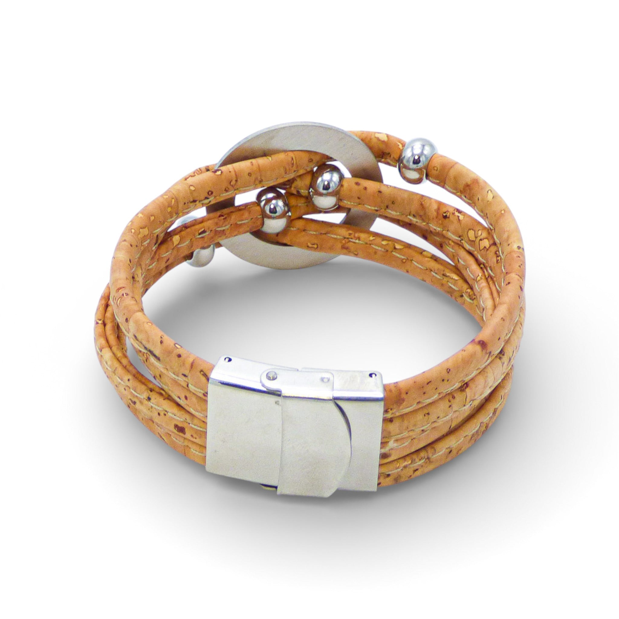 Multi-layer bracelet with central medallion in various cork colors by Cork Colors, showcasing a stylish and unique design.