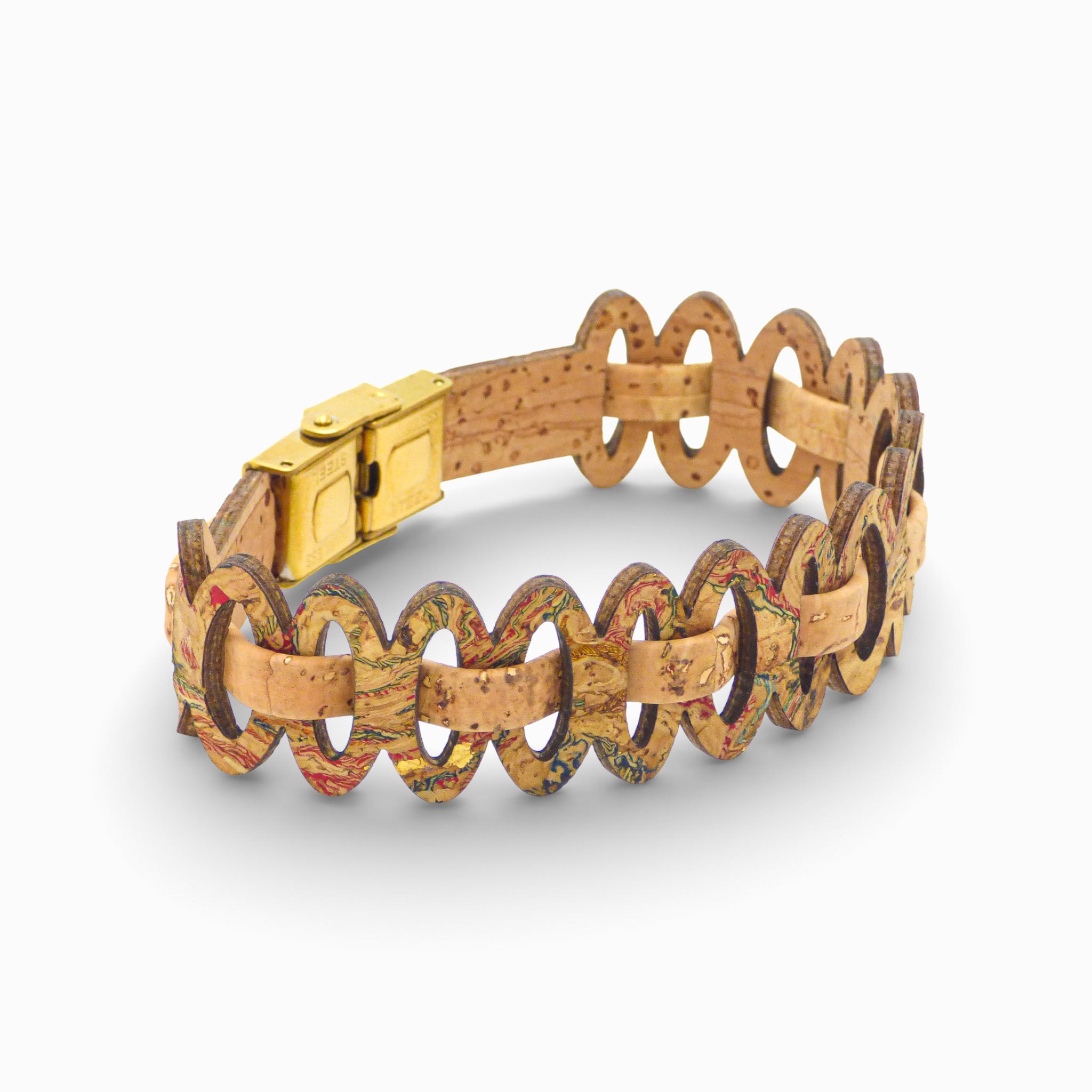 Multicolor Cork Colors women's bracelet featuring graphic links and an adjustable design for a natural look.