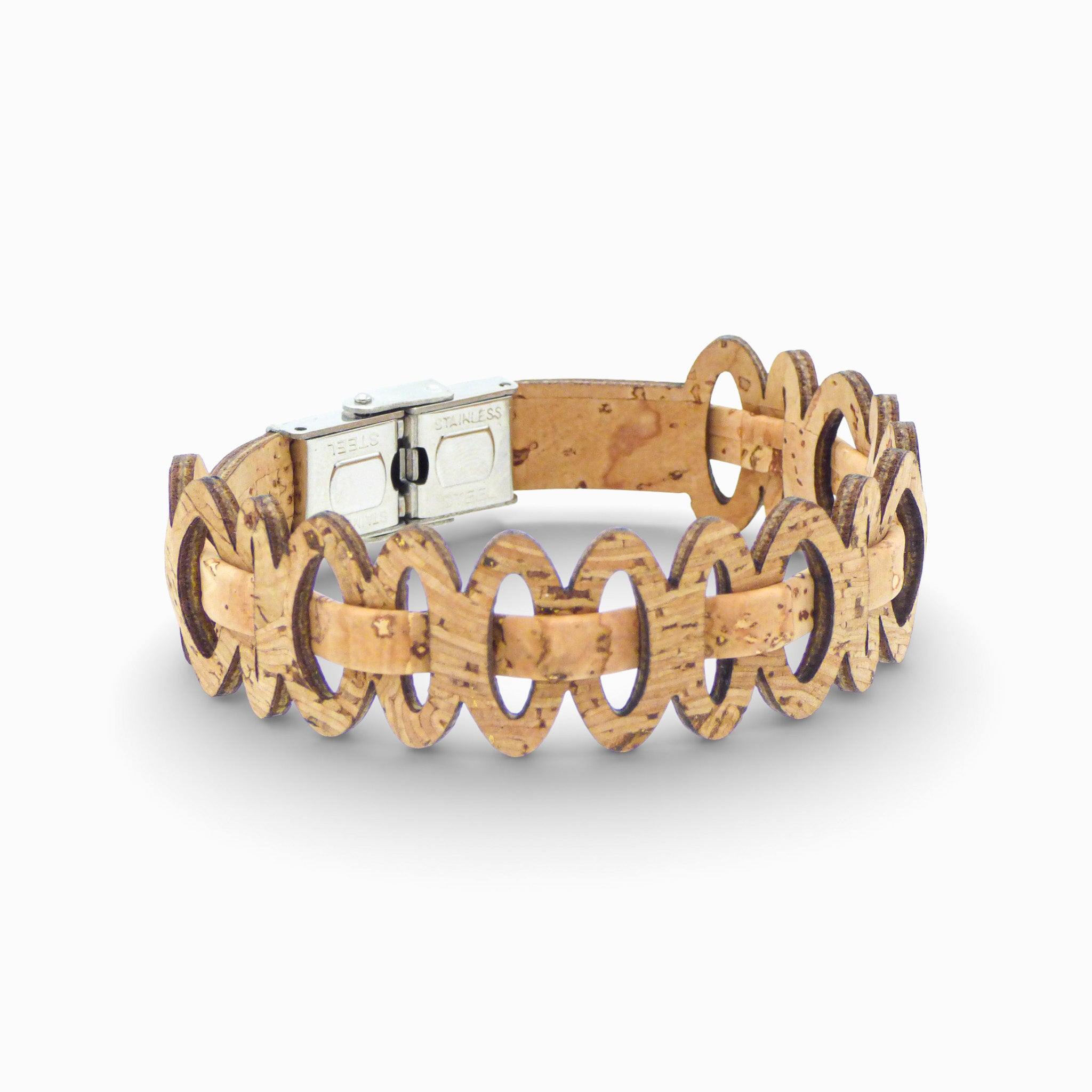 Natural adjustable Cork Colors bracelet featuring geometric links and a double cord design in a stylish women's accessory.
