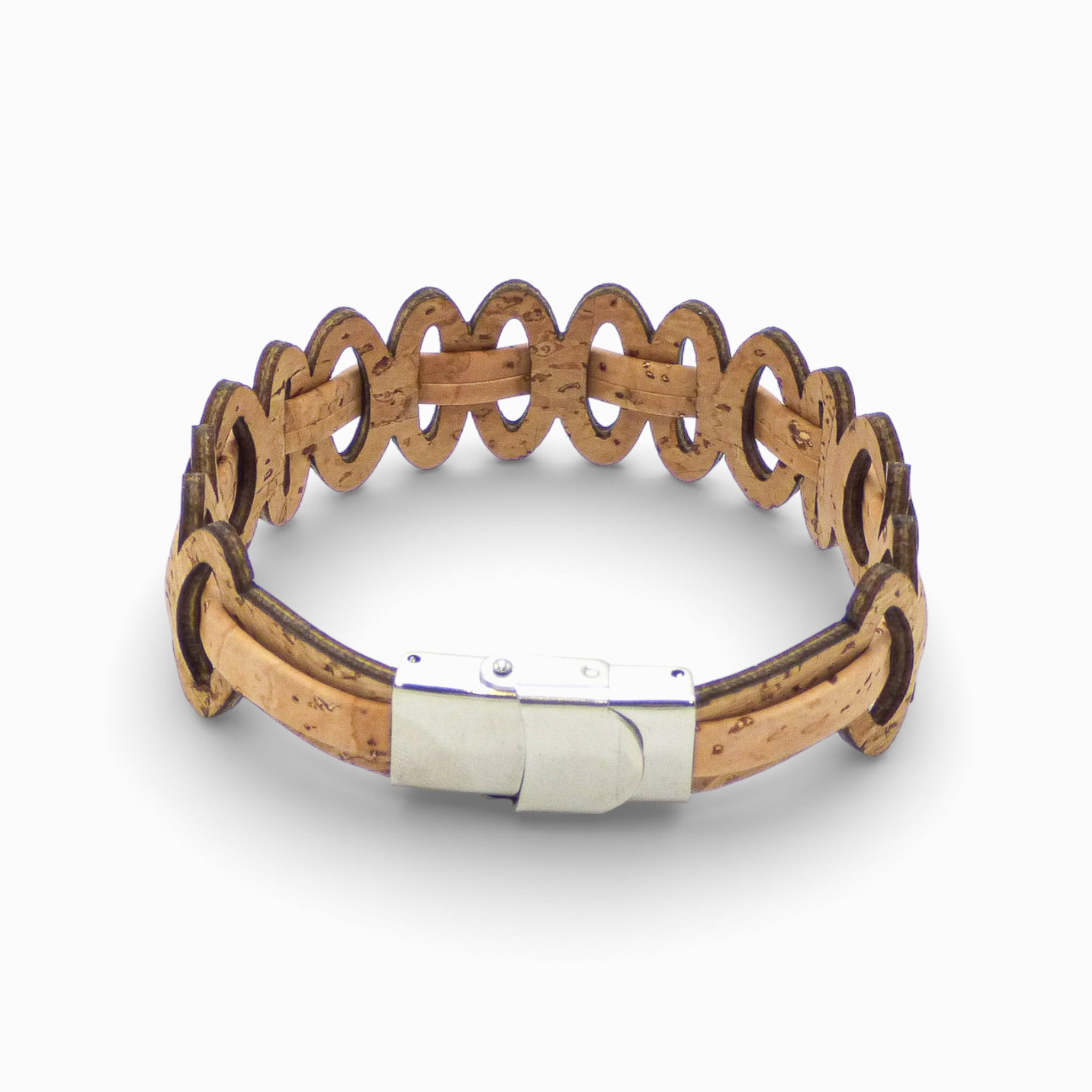 Adjustable Cork Colors women's bracelet featuring graphic links and natural cord design.
