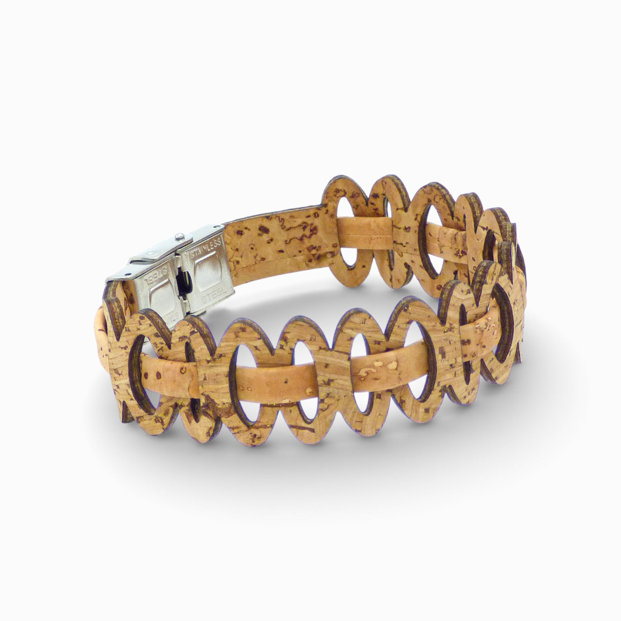 Adjustable Cork Colors women's bracelet featuring graphic links and natural double cord design.