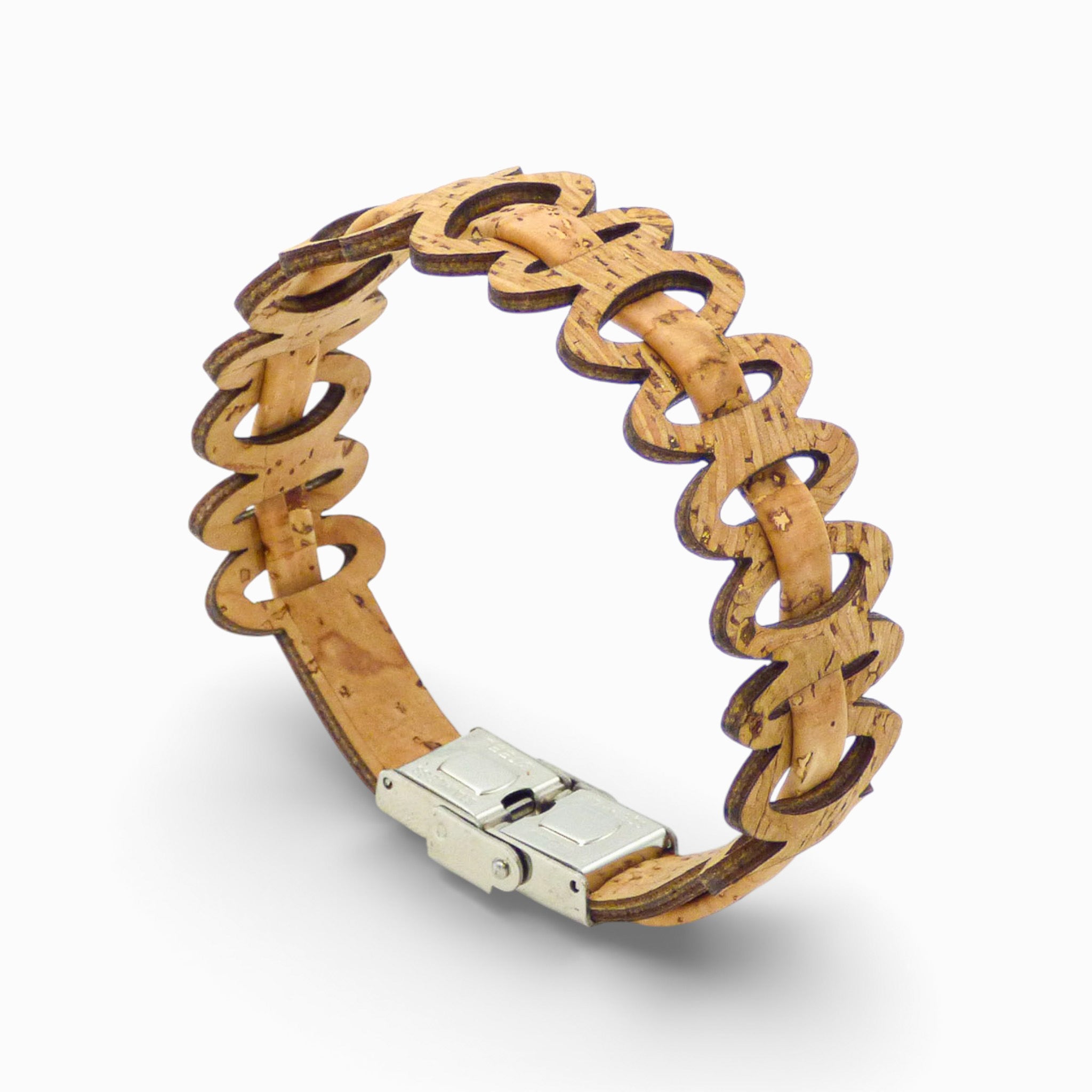 Adjustable Cork Colors women's bracelet featuring graphic links and natural cord in earthy tones.