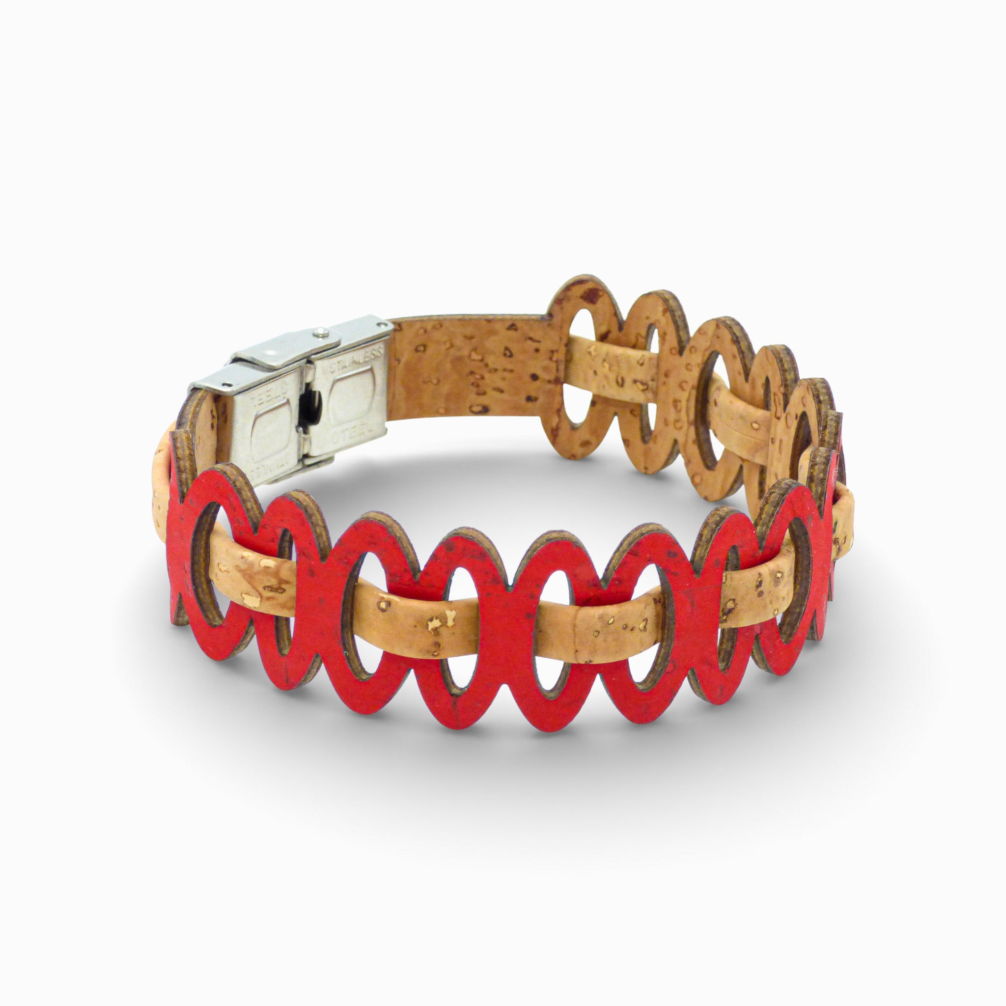 Adjustable Cork Colors women's bracelet featuring red double cord and graphic links.
