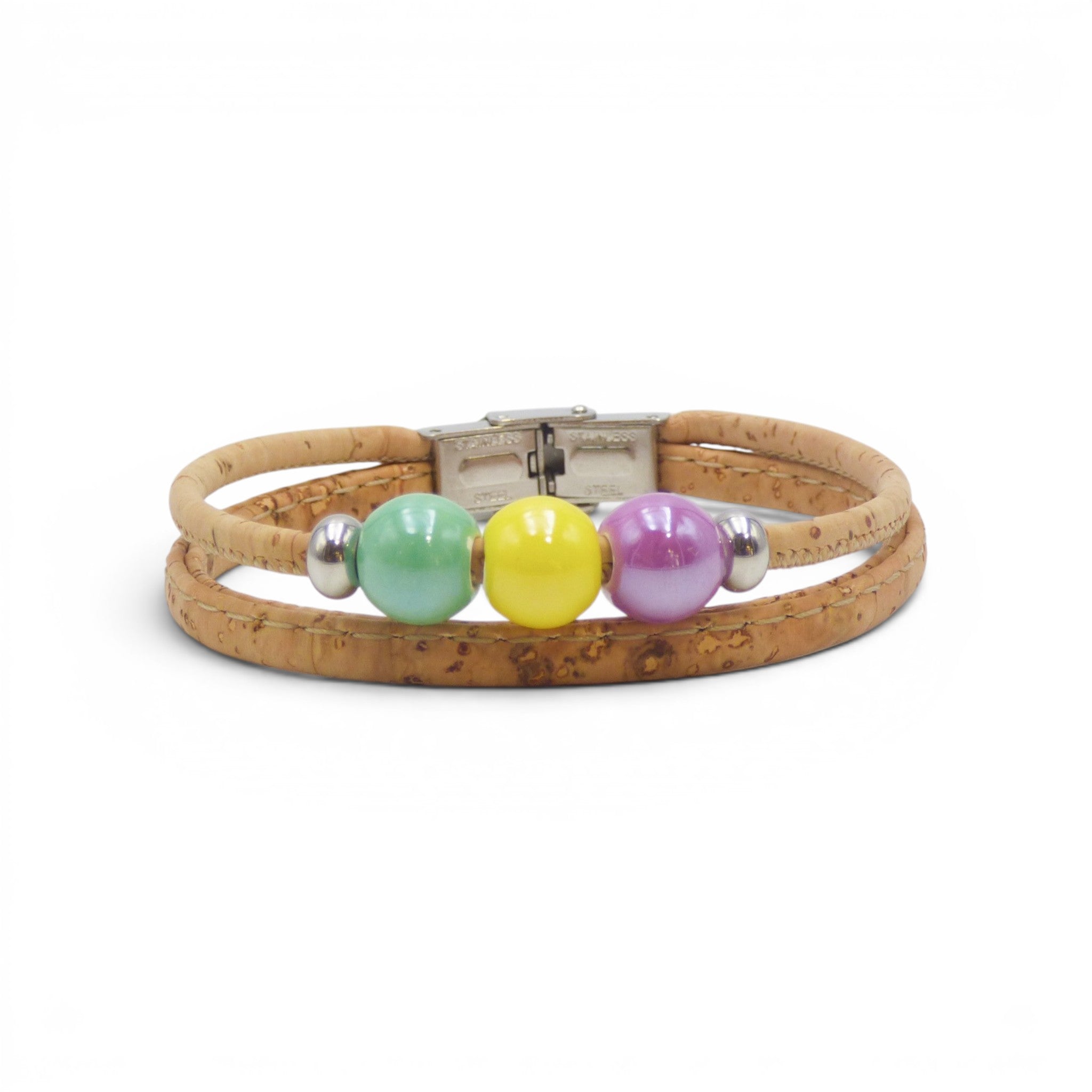 Bracelet multicolore liège, cadeau femme bijou écologique tressé artisanat