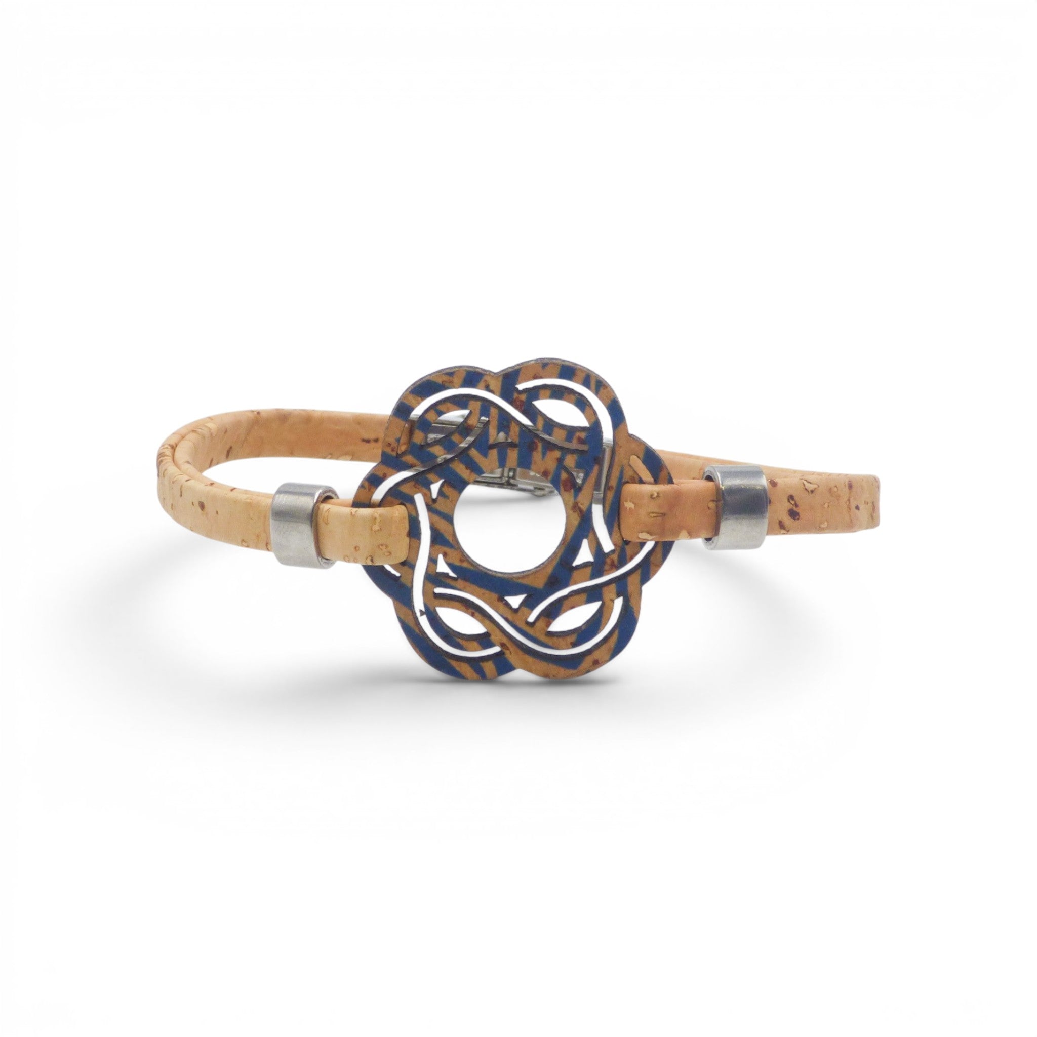 Bracelet en liège motif bleu azulejos portugais, accessoire tendance écoresponsable