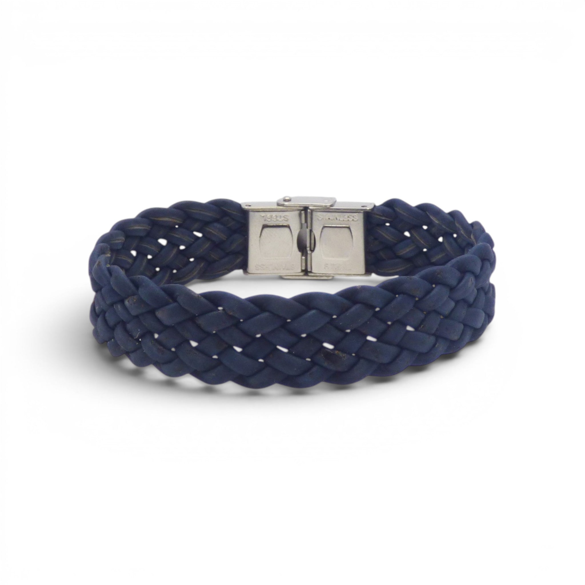 Bracelet tressé en liège bleu nuit avec fermoir métal, bijou artisanal Portugal