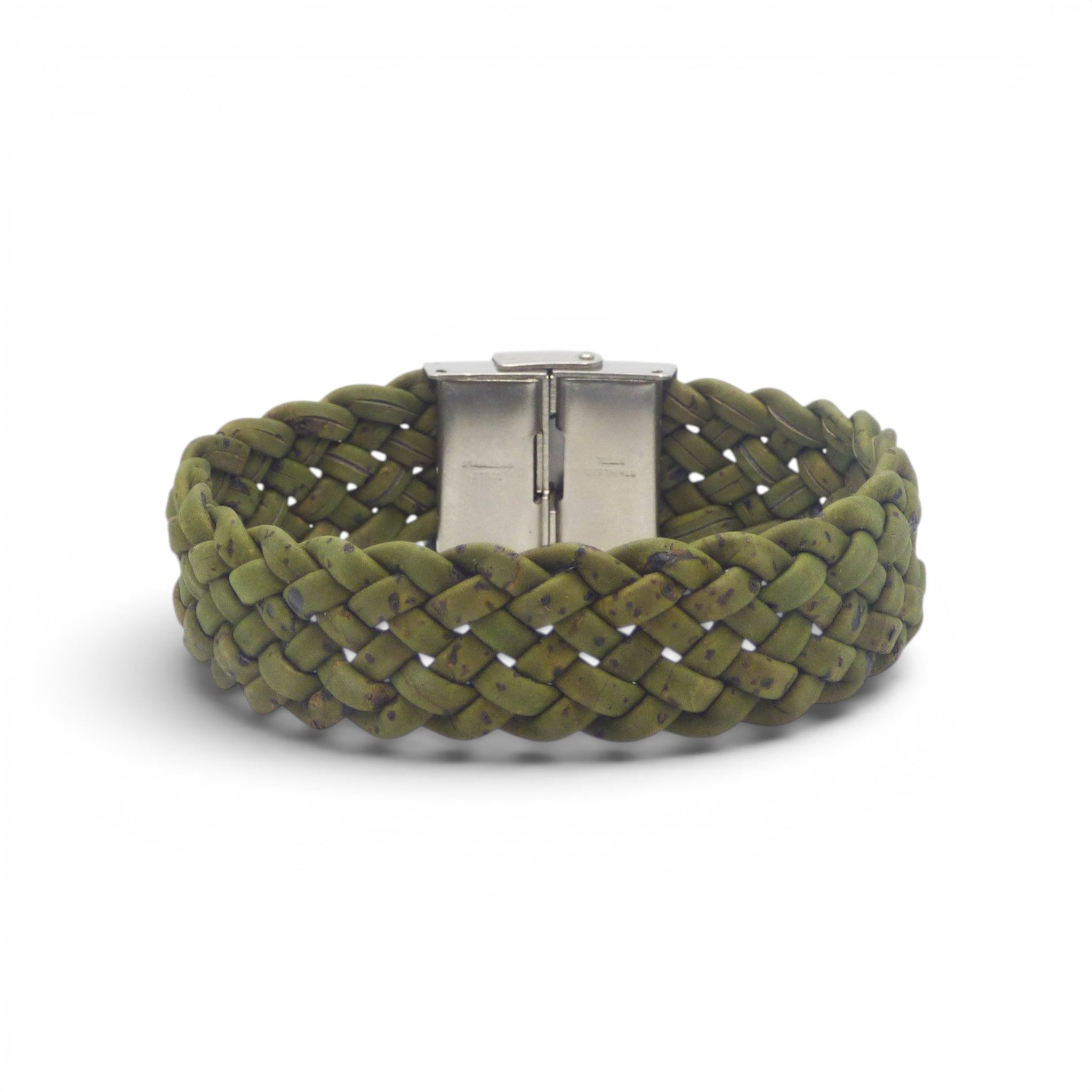 Bracelet tressé liège vert kaki, bijou délicat artisanal vegan