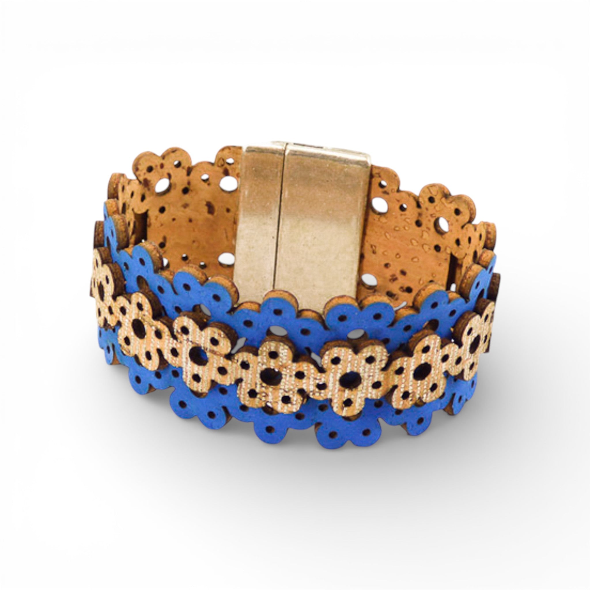 Bracelet vegan et éco-responsable en liège naturel du Portugal : Bracelet Manchette Fleur Argenté - Artipel - Home & Liège