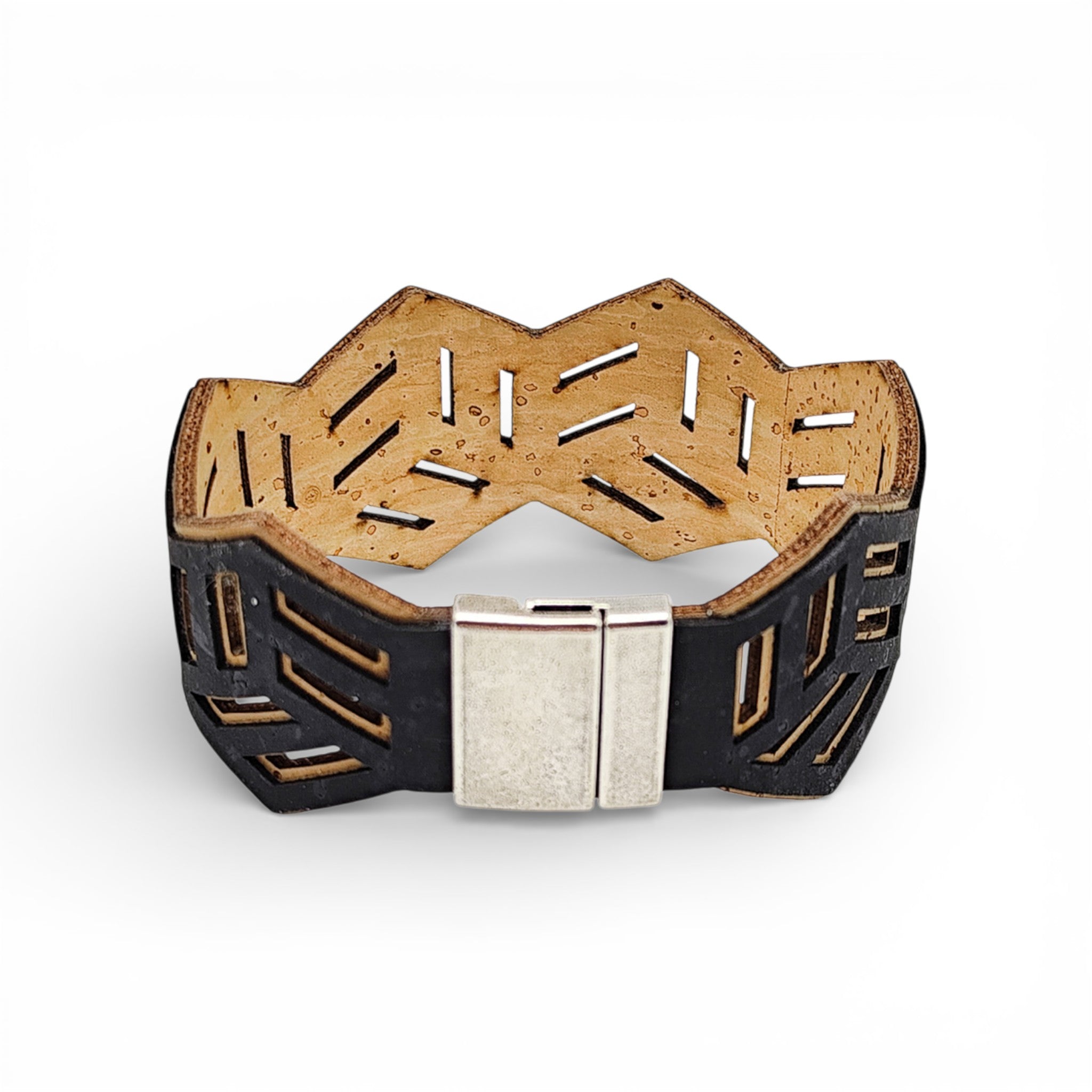 Bracelet vegan et éco-responsable en liège naturel du Portugal : Bracelet Manchette Hexagone Noir - Artipel - Home & Liège